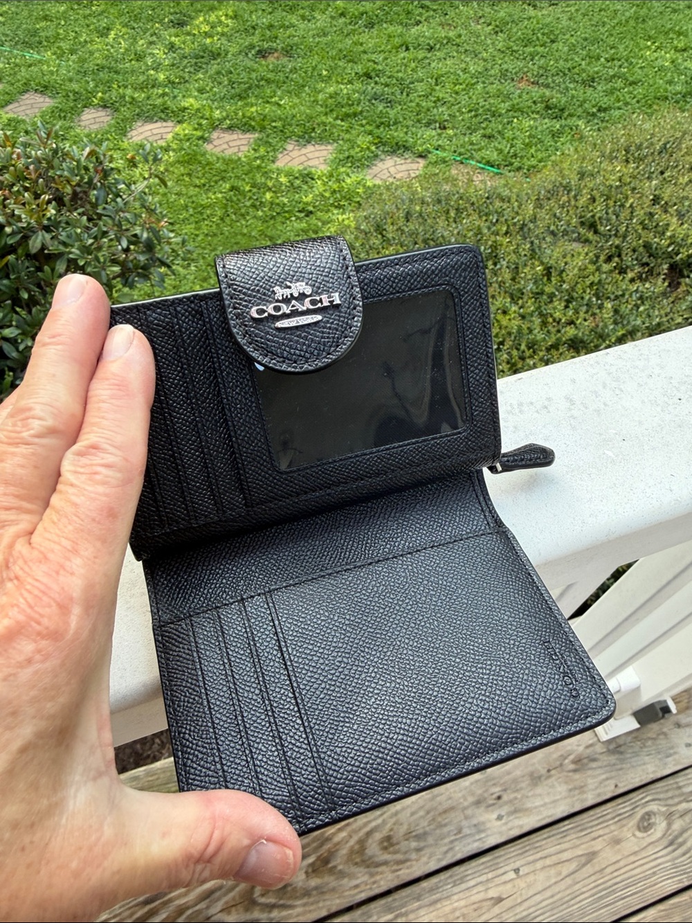 Coach Black Pebbled Leather Wallet with Silver Logo - Picture 7 of 15